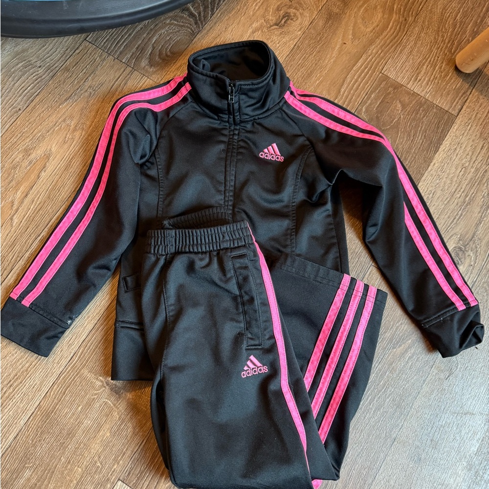 Adidas Black and Pink Tracksuit